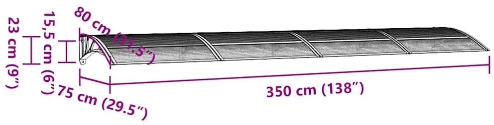 Stogelis durims, juodos spalvos, 350x75cm, polikarbonatas