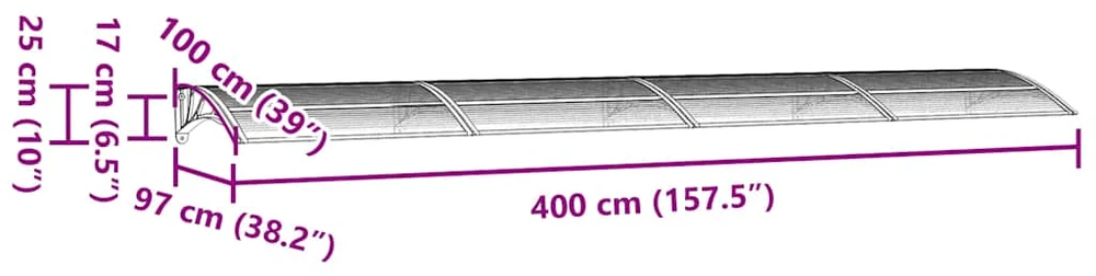 Stogelis durims, juodos spalvos, 400x100cm, polikarbonatas