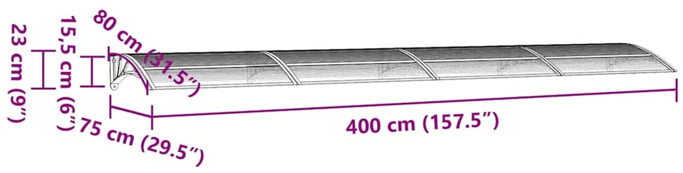 Stogelis durims, juodos spalvos, 400x75cm, polikarbonatas