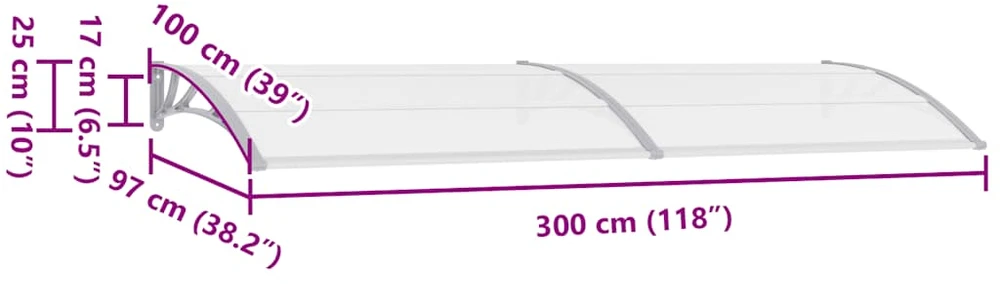 Stogelis durims, pilkas, 300x100cm, PC