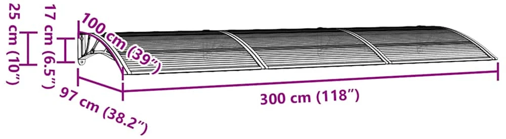 Stogelis durims, pilkos spalvos, 300x100cm, polikarbonatas