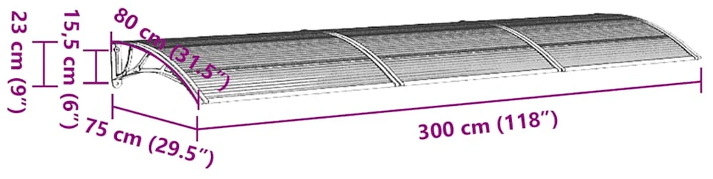Stogelis durims, pilkos spalvos, 300x75cm, polikarbonatas