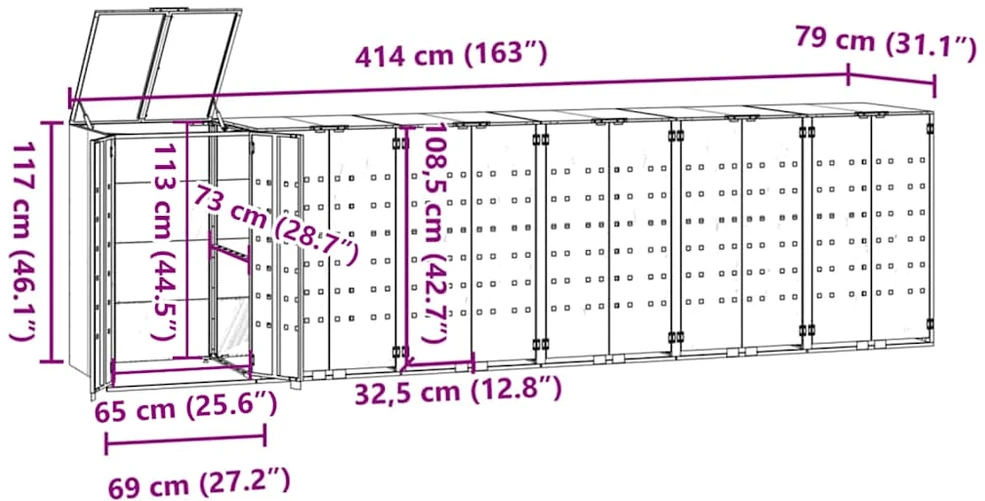 Stoginė 6 konteineriams, pilka, 414x79x117cm, plienas