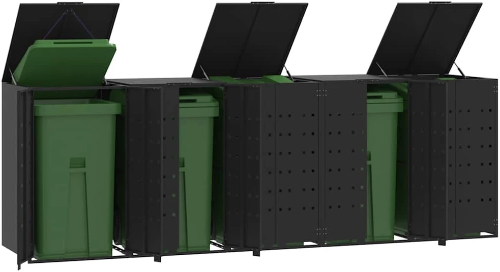 Stoginė penkiems konteineriams, juoda, 345x79x117cm, plienas