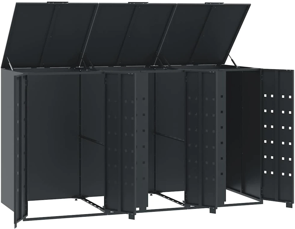 Stoginė trim konteineriams, antracito, 207x79x117cm, plienas