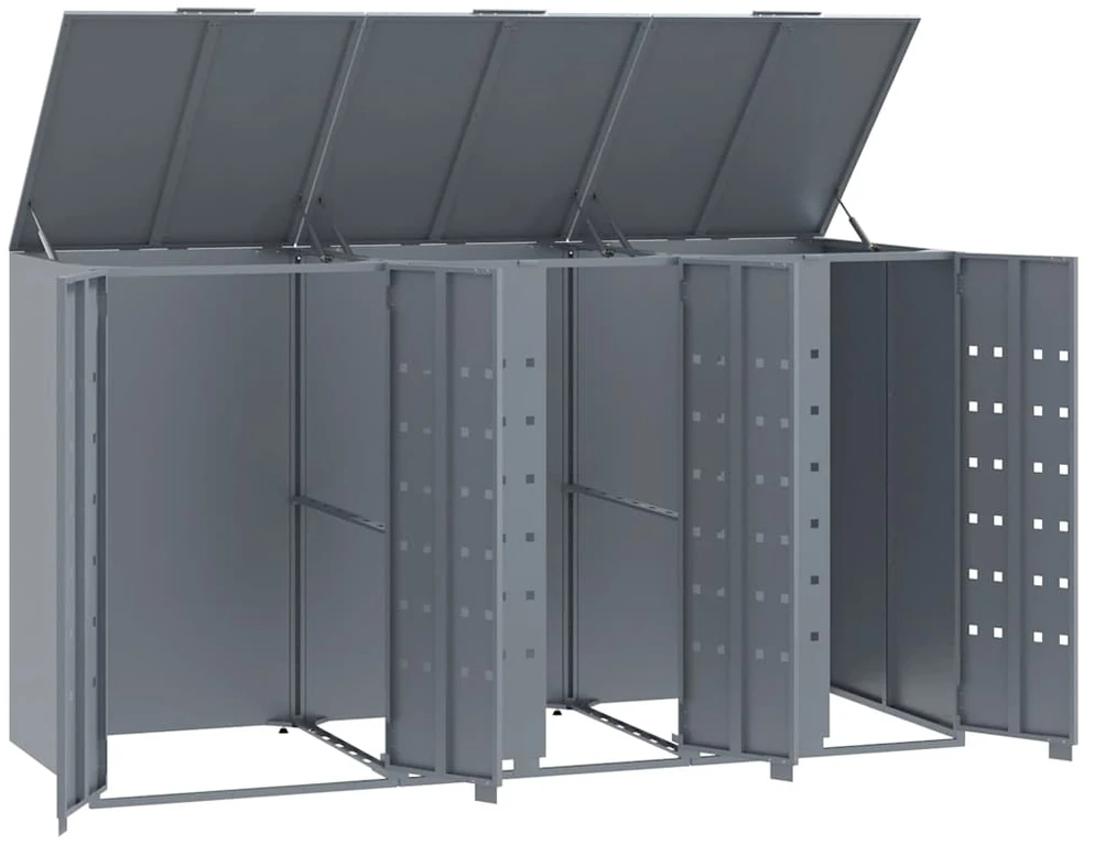 Stoginė trim konteineriams, pilka, 207x79x117cm, plienas