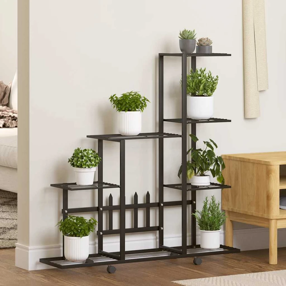 Stovas augalams su ratukais, juodas, 94,5x25x92,5cm, metalas