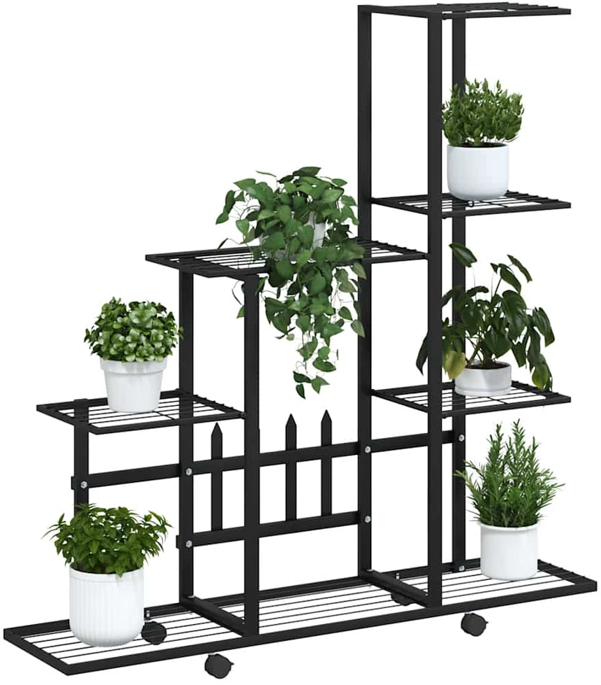 Stovas augalams su ratukais, juodas, 94,5x25x92,5cm, metalas
