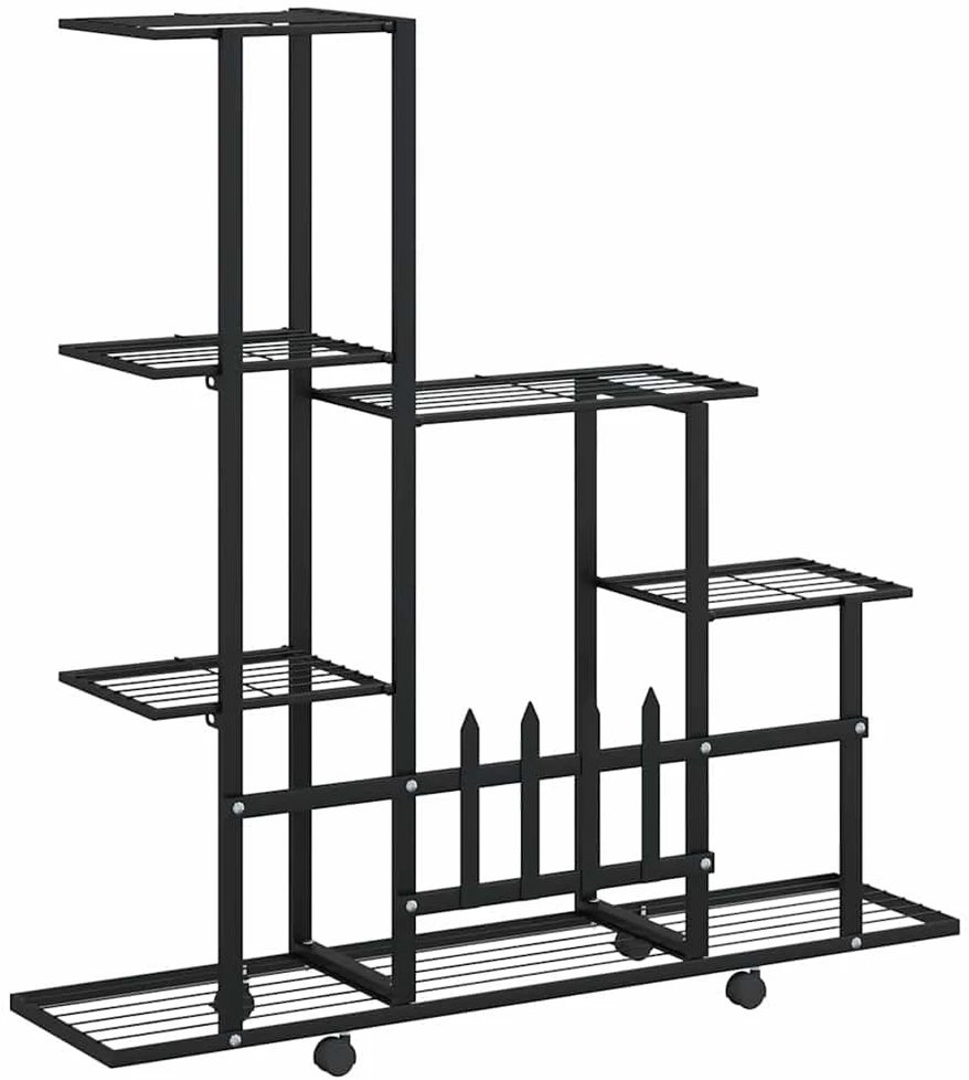 Stovas augalams su ratukais, juodas, 94,5x25x92,5cm, metalas