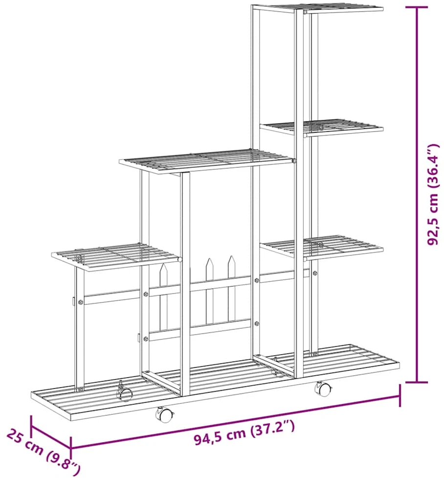 Stovas augalams su ratukais, juodas, 94,5x25x92,5cm, metalas