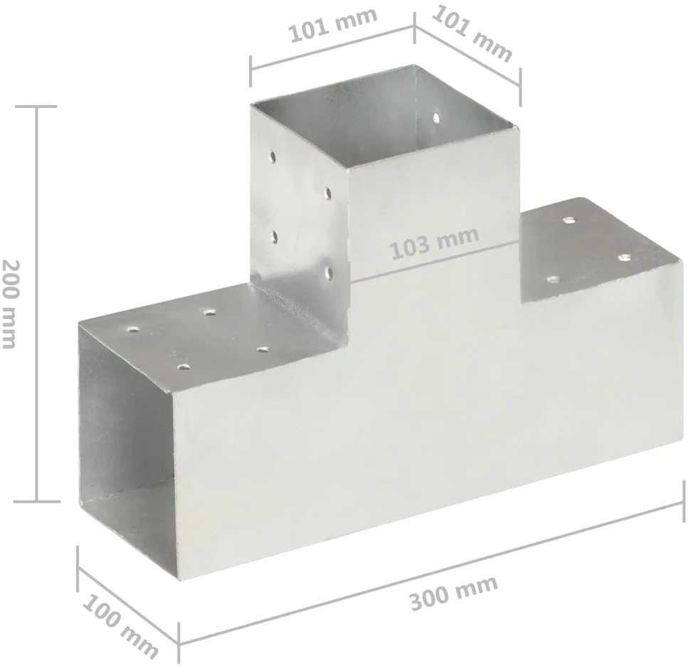 Stulpo sujungimas, 101x101mm, galvanizuotas metalas, T formos