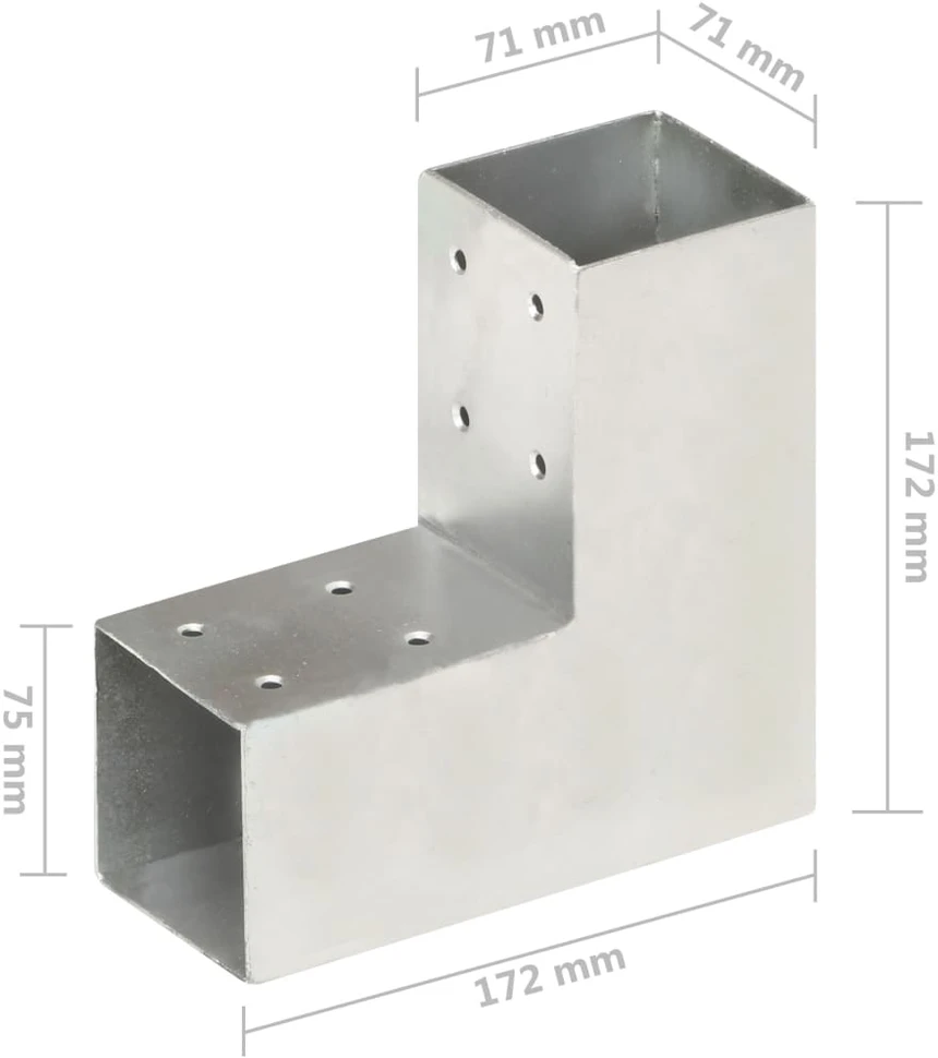 Stulpo sujungimas, 71x71mm, galvanizuotas metalas, L formos