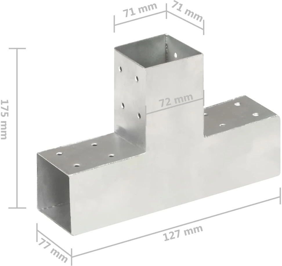 Stulpo sujungimas, 71x71mm, galvanizuotas metalas, T formos