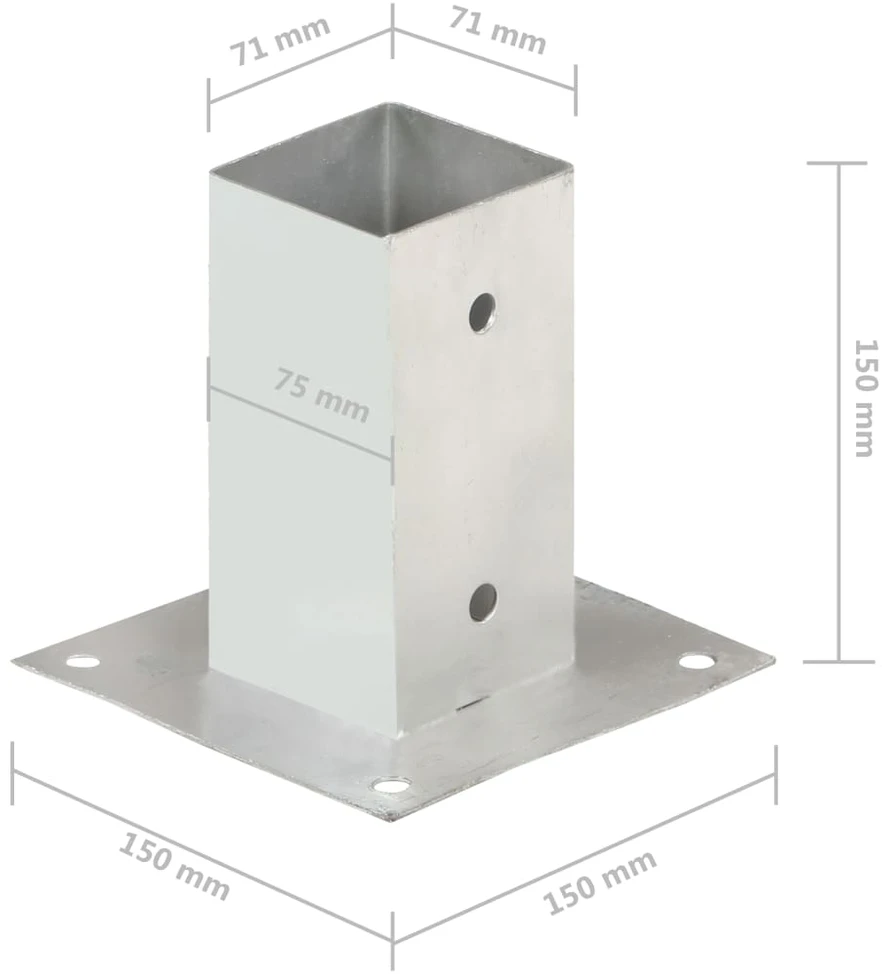 Stulpų pagrindai, 4vnt., galvanizuotas metalas, 71mm