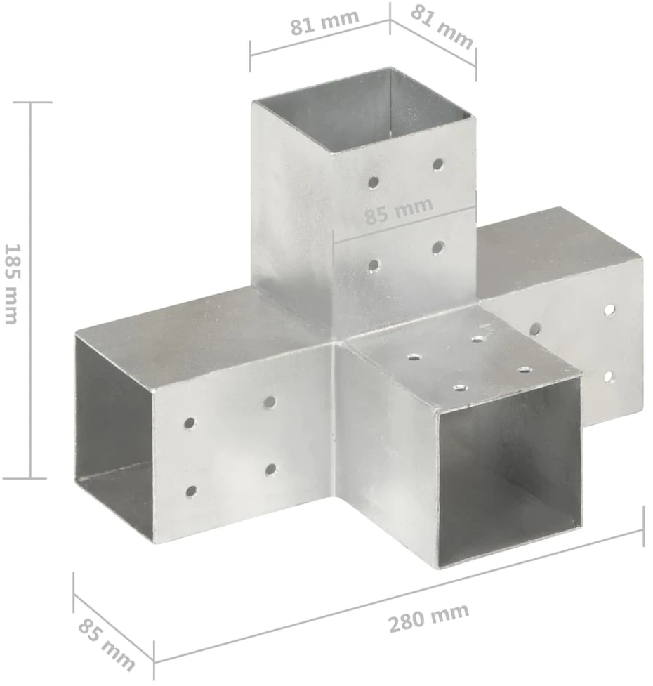 Stulpų sujungimai, 4vnt., 81x81mm, metalas, X formos