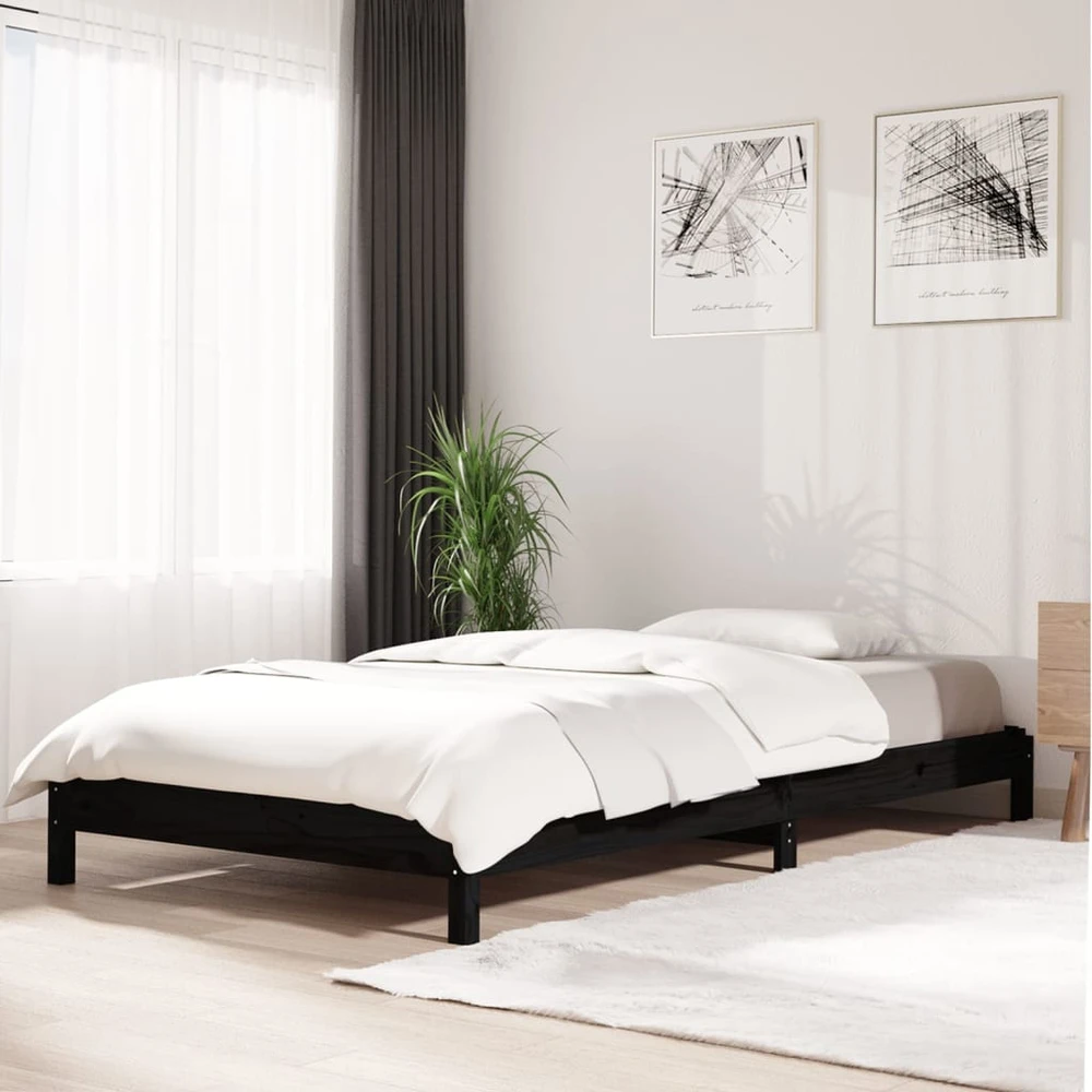 Sudedama lova, juoda, 75x190cm, pušies medienos masyvas