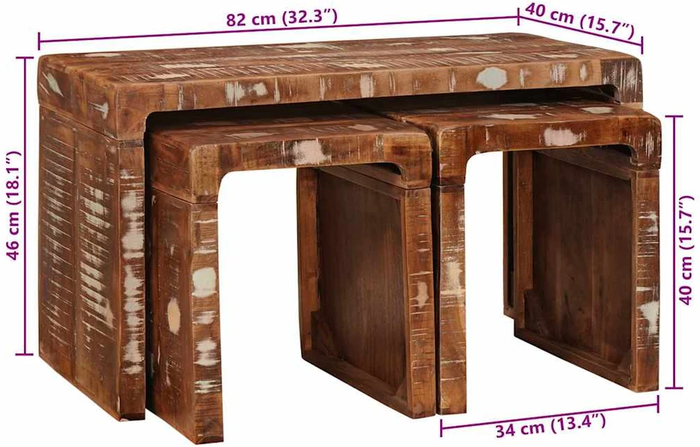 Suklijuotas stalas 3 vnt. Ruda 82 x 40 x 46 cm