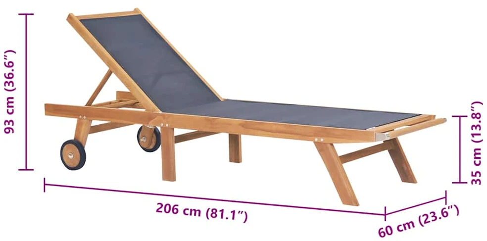 Sulankstomas saulės gultas su ratukais, tikmedis ir tekstilenas