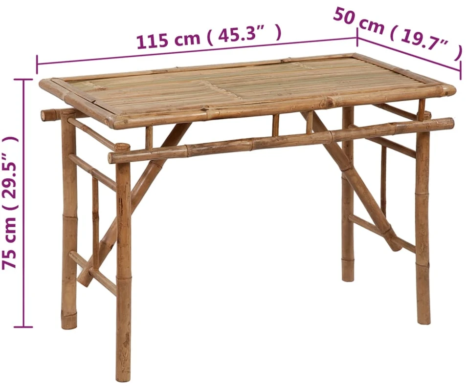 Sulankstomas sodo stalas, 115x50x75cm, bambukas