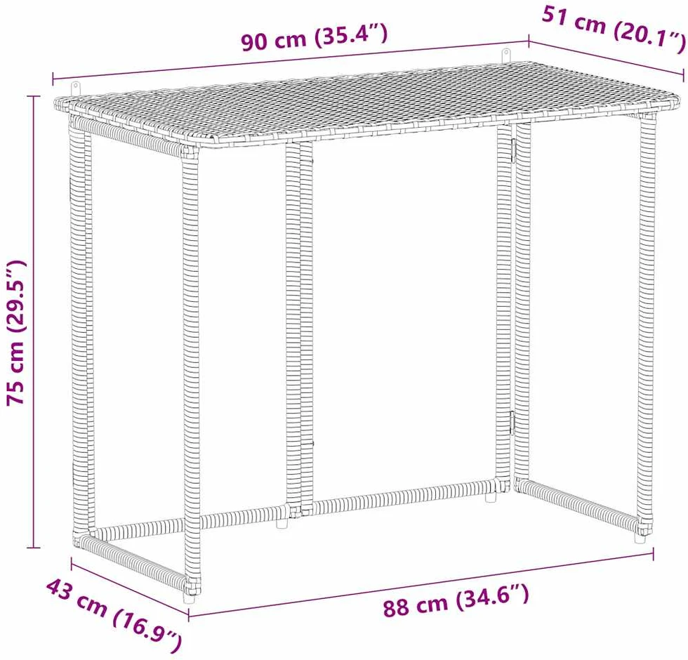 Sulankstomas sodo stalas Rudas 90x51x75 cm Poly Rattan