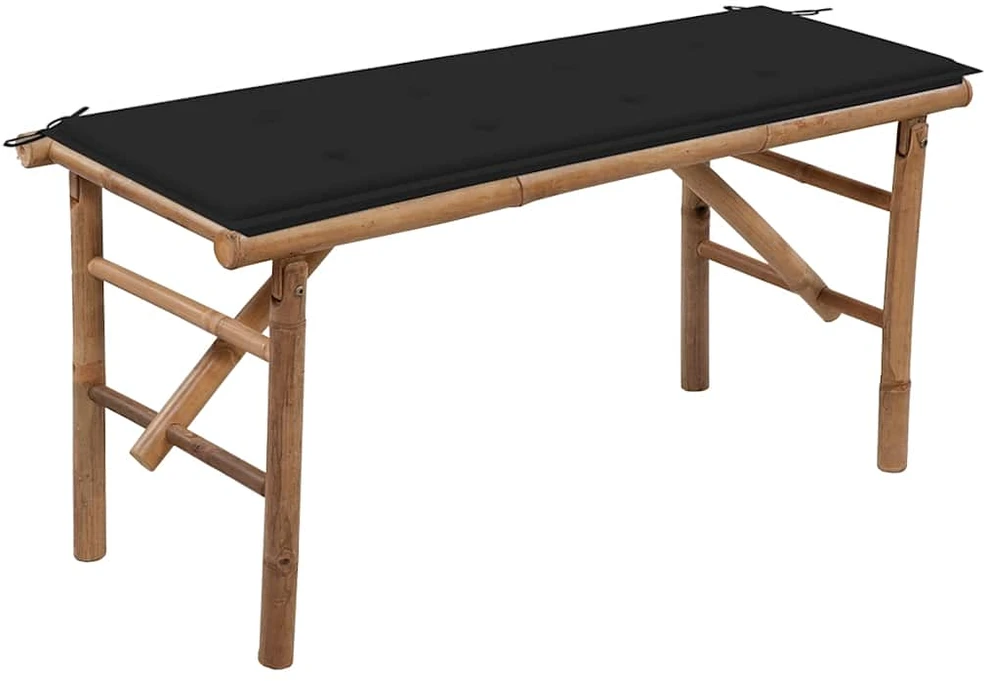 Sulankstomas sodo suoliukas su pagalvėle, 118cm, bambukas