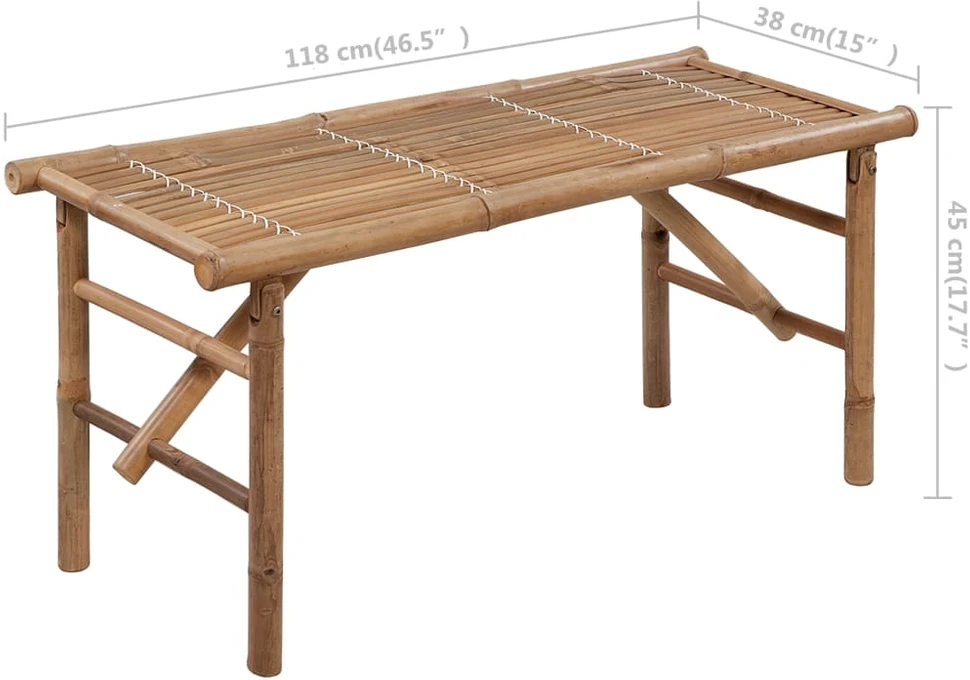 Sulankstomas sodo suoliukas su pagalvėle, 118cm, bambukas
