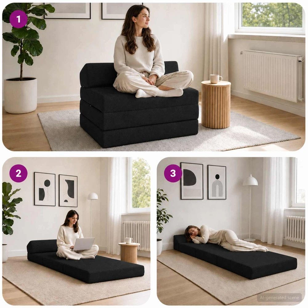 Sofa Sulankstomas Sofos Lova Juoda 200 x 70 x 10 cm Audinys
