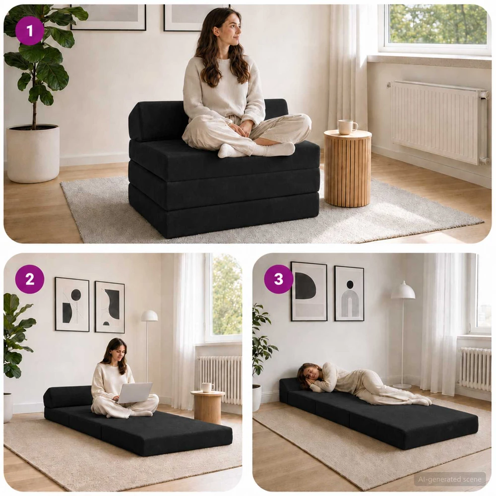 Sofa Sulankstomas Sofos Lova Juoda 200 x 70 x 10 cm Aksomas