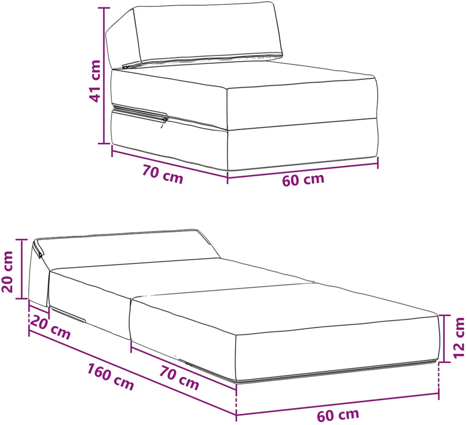 Sofa Sulankstomas Sofos Lova Juoda 60 x 70 x 41 cm Audinys