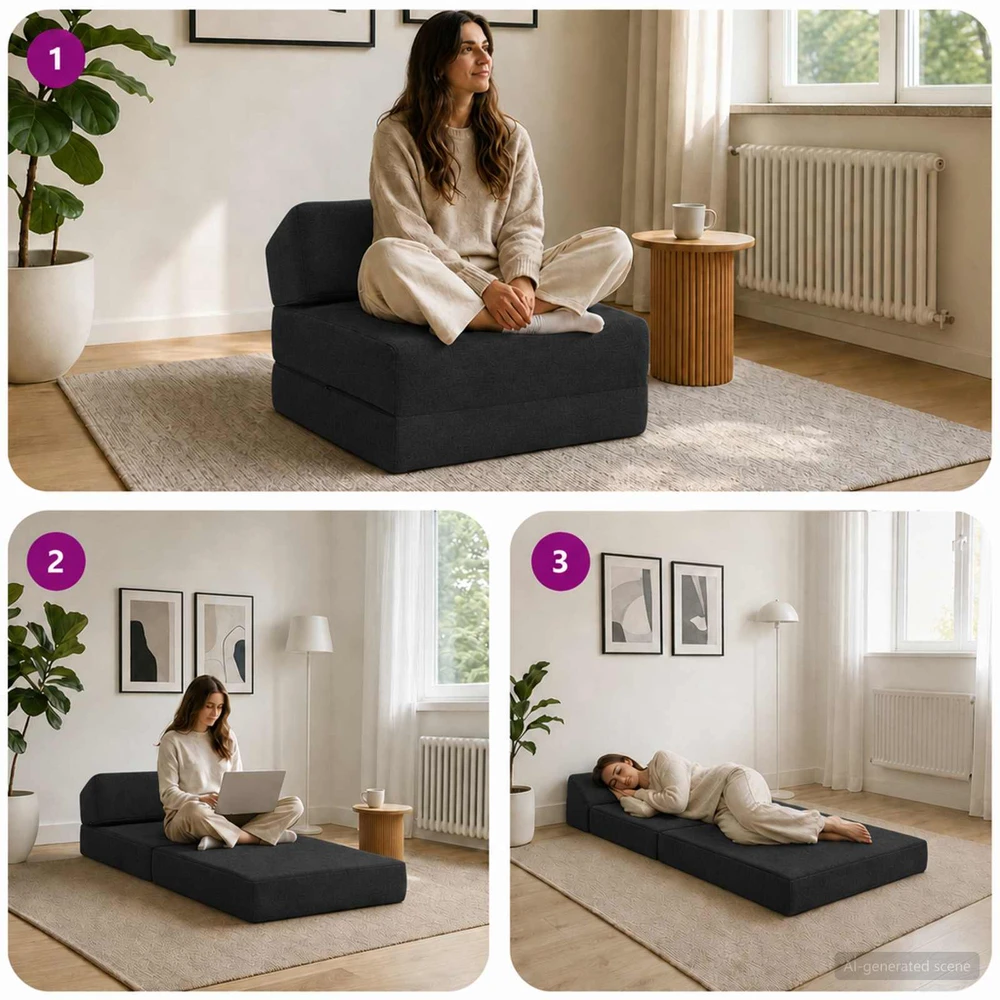 Sofa Sulankstomas Sofos Lova Juoda 60 x 70 x 41 cm Audinys