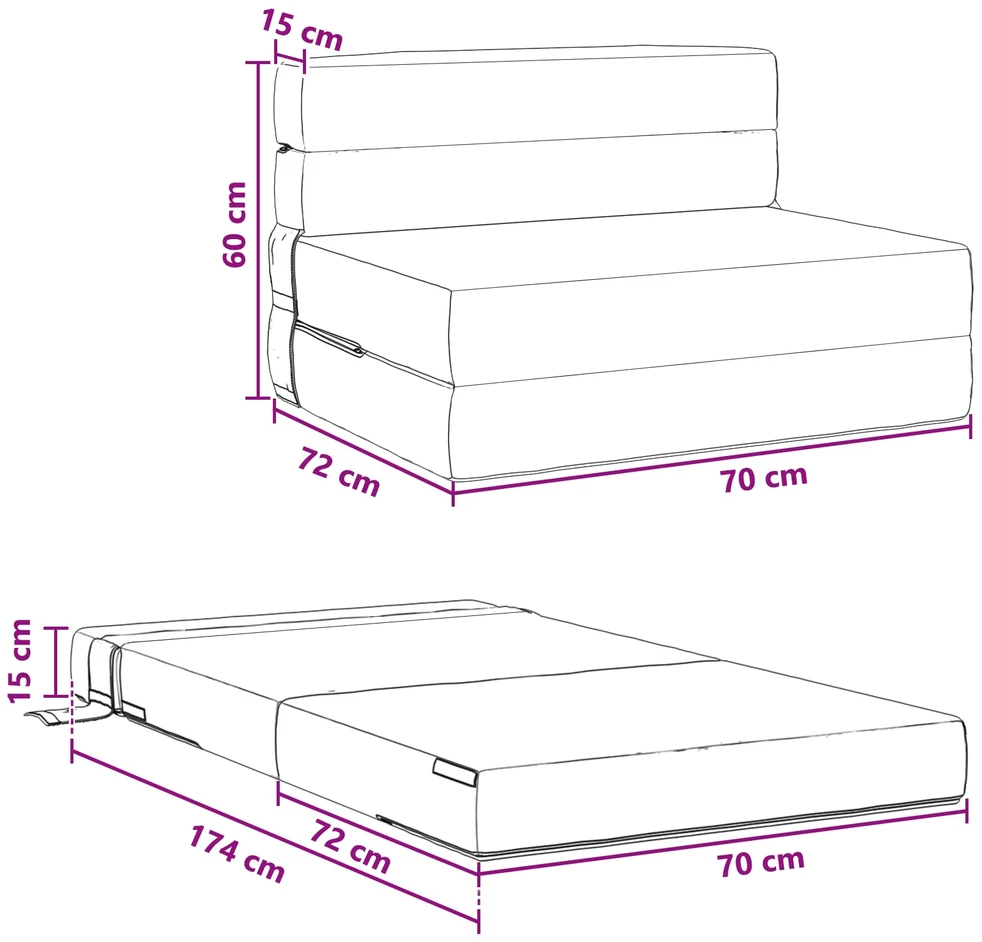 Sofa Sulankstomas Sofos Lova Juoda 70 x 72 x 60 cm Audinys