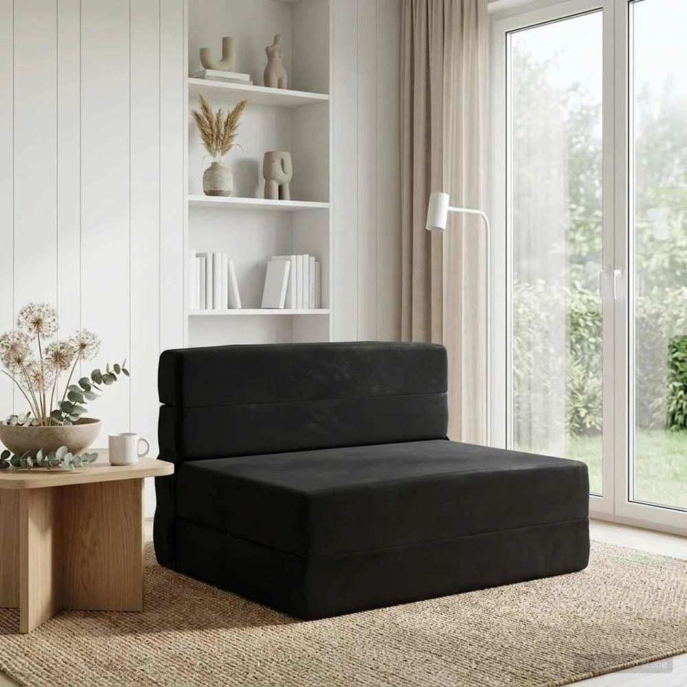 Sulankstomas Sofos Lova Juoda 70 x 80 x 60 cm Audinys