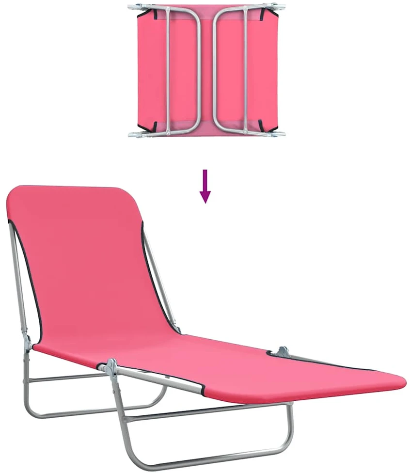 Sofa Sulankstomi saulės gultai, 2vnt., rožiniai, plienas ir audinys