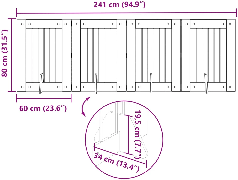 Sulankstomi šunų vartai su stovais 4 vnt. Sonoma ąžuolas 241 cm