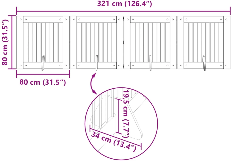 Sulankstomi šunų vartai su stovais 4 vnt. Sonoma ąžuolas 321 cm