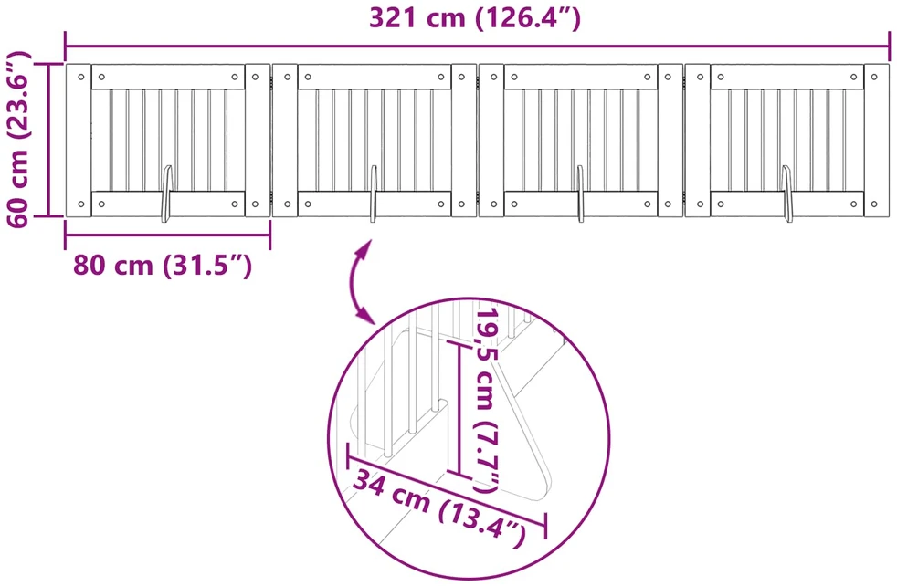 Sulankstomi šunų vartai su stovais 4 vnt. Sonoma ąžuolas 321 cm