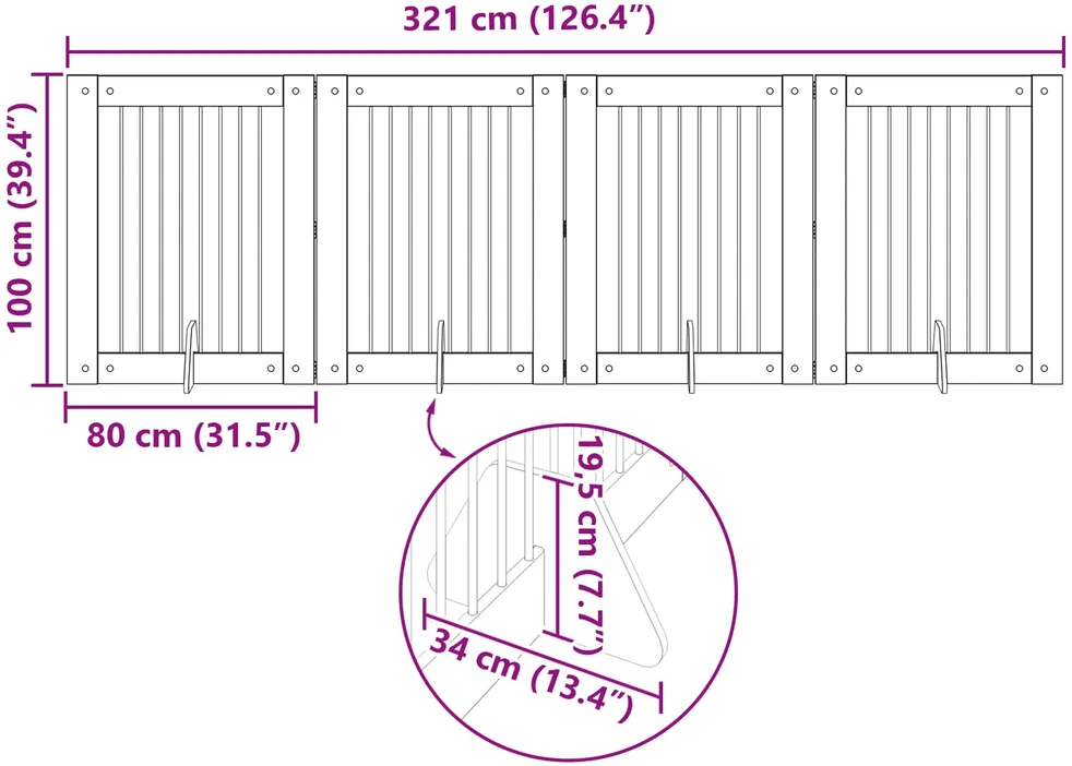 Sulankstomi šunų vartai su stovais 4 vnt. Sonoma ąžuolas 321 cm