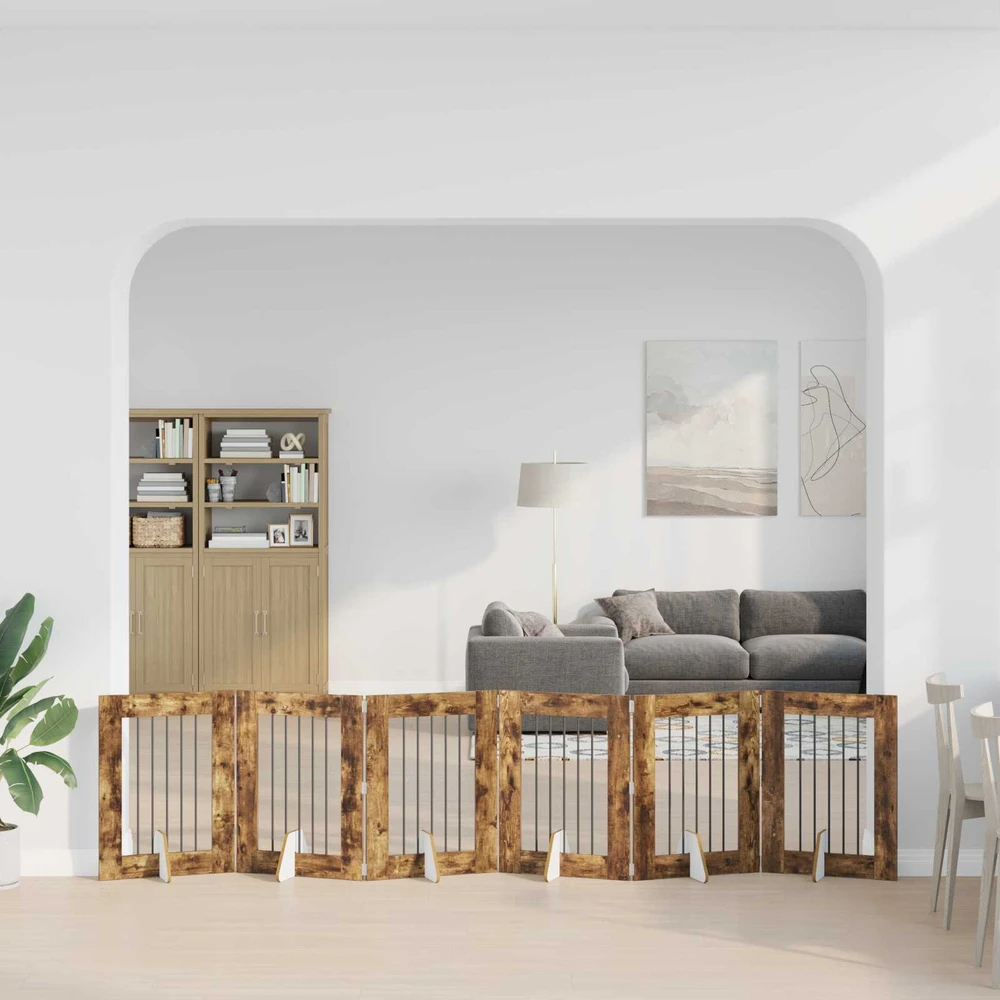 Sulankstomi šunų vartai su stovais 6 vnt. Dūminio ąžuolo 362 cm
