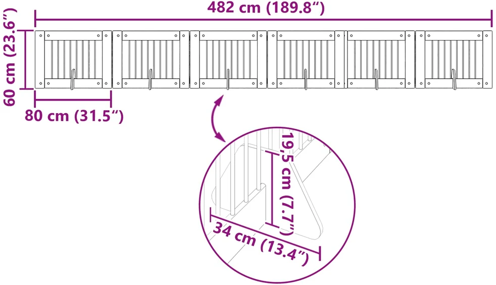 Sulankstomi šunų vartai su stovais 6 vnt. Sonoma ąžuolas 482 cm