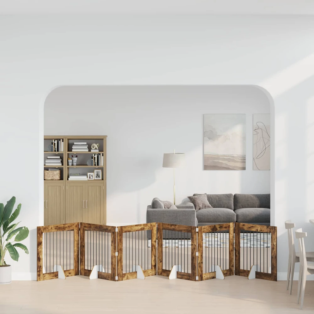 Sulankstomi šunų vartai su stovais 6 vnt. Dūminio ąžuolo 482 cm