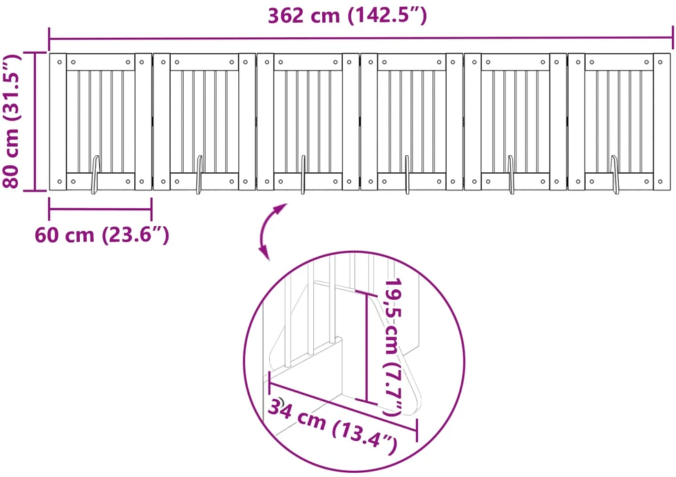 Sulankstomi šunų vartai su stovais 6 vnt. Sonoma ąžuolas 362 cm