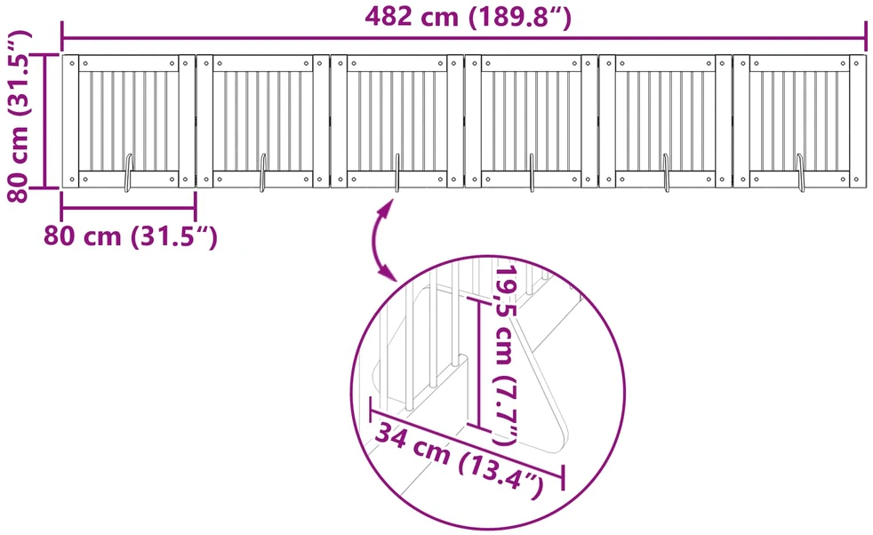 Sulankstomi šunų vartai su stovais 6 vnt. Sonoma ąžuolas 482 cm