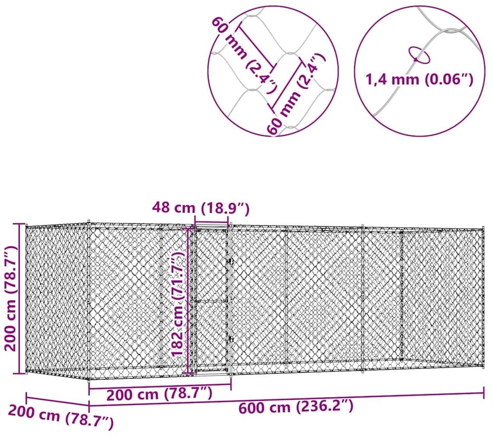 Šuns narvas Sidabro 600 x 200 x 200 cm Cinkuota plienas
