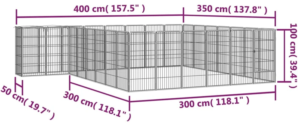 Šunų aptvaras, 30 segmentų, juodas, 50x100cm, plienas