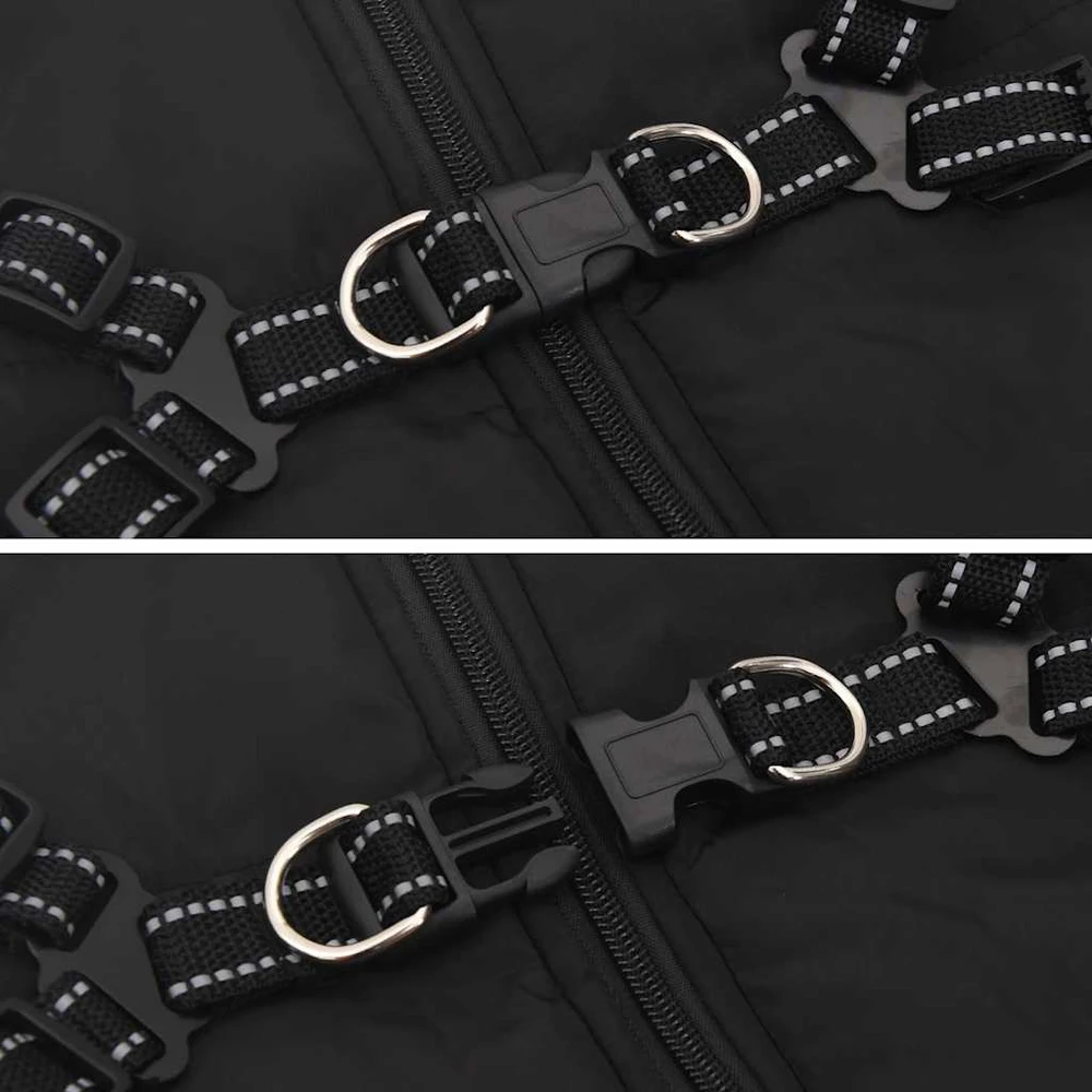 Šunų kailis su diržais, atsparus vandeniui, juodas, 4XL