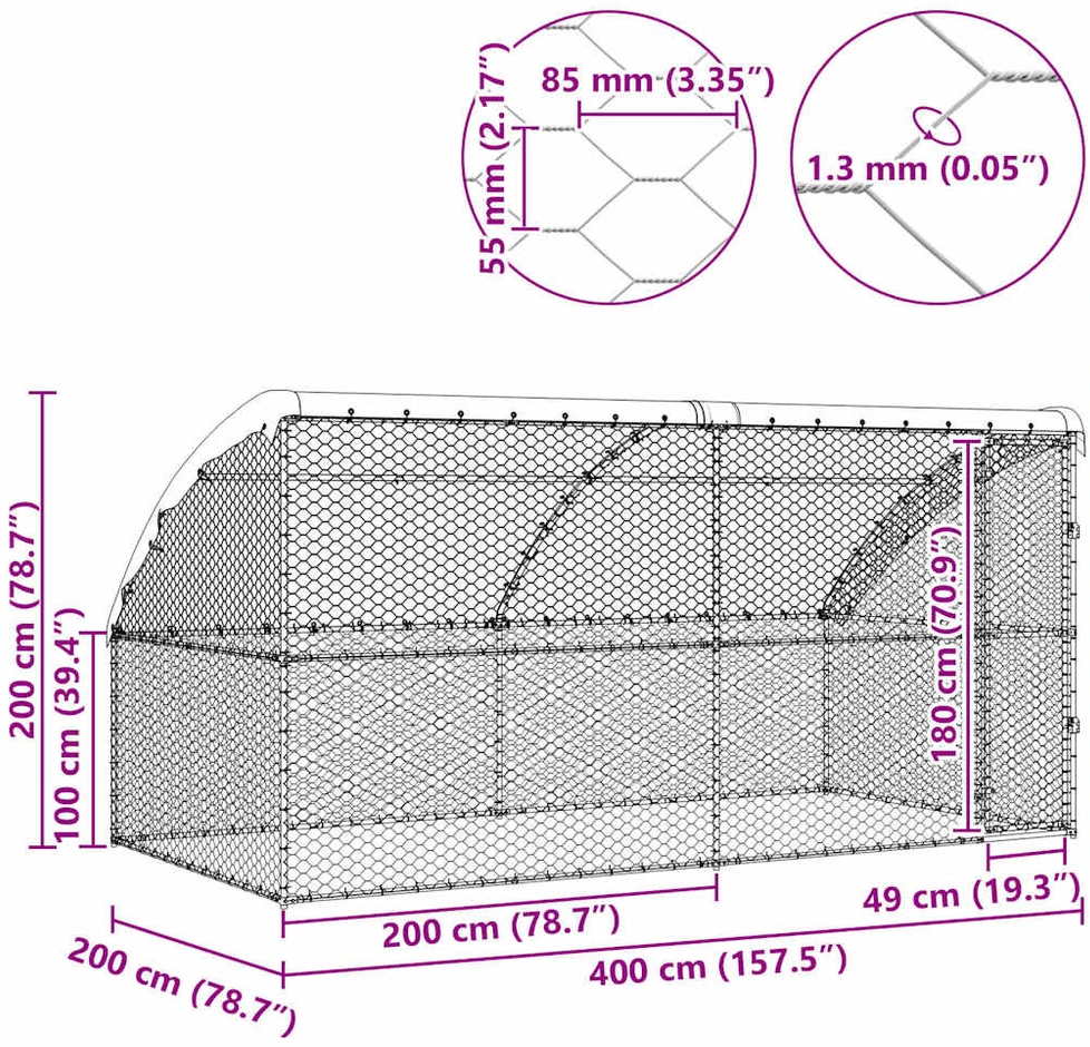 Šunų narvas 2 vnt. Sidabro 4 x 2 x 2 m Galvanizuotas plienas