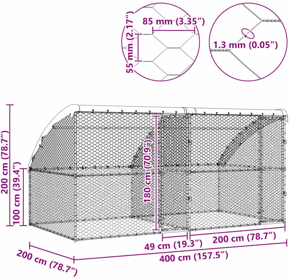 Šunų narvas 2 vnt. Sidabro 4 x 2 x 2 m Galvanizuotas plienas
