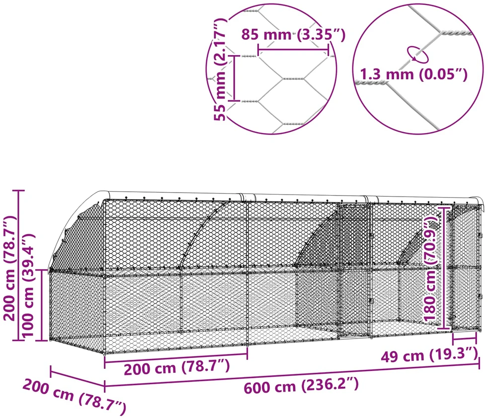 Šunų narvas 3 vnt. Sidabro 6 x 2 x 2 m Galvanizuotas plienas