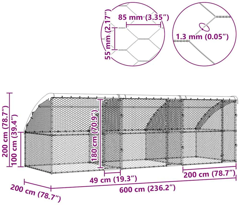 Šunų narvas 3 vnt. Sidabro 6 x 2 x 2 m Galvanizuotas plienas