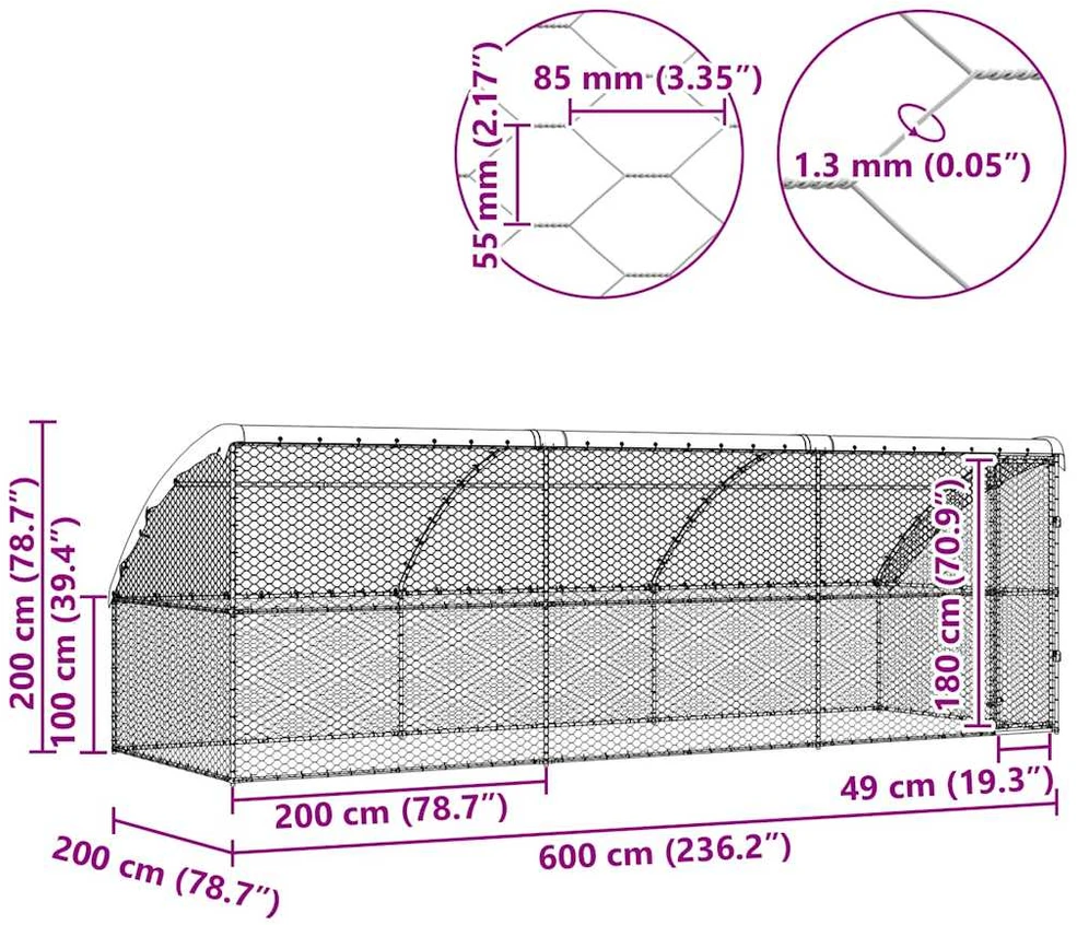 Šunų narvas 3 vnt. Sidabro 6 x 2 x 2 m Galvanizuotas plienas